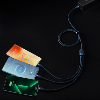 Kabllo karikimi Baseus Flash Series II BSU3888, USB-A në USB-C microUSB Lightning, 1.2 m, blu