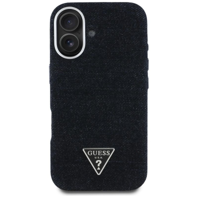Маска за телефон Guess Denim Triangle Logo MagSafe за iPhone 16 6.1", тексас, црна