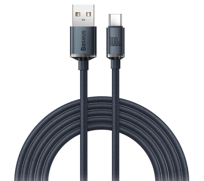 Kabull USB Baseus Crystal Shine, USB A në USB C, 2 m, 100 W, i zi
