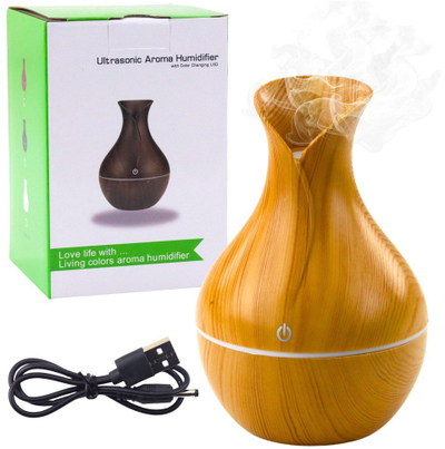 Lagështues ajri aromaterapie iCarer, 130ml, ndriçim RGB, imitim druri