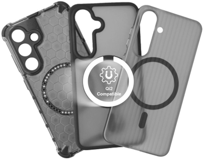 Сет маски 4smarts Qi2 Upgrade 3 за Samsung Galaxy S25, 3 парчиња, со магнет, сива