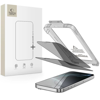 Xham mbrojtës Hofi Tech-Protect Quick Set Spy+ për iPhone 16 Pro, 2 copa, privatësi, i zi