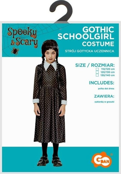 Kostum për kalamaj Gdan Gothic Schoolgirl, gjatësi 120/130 cm, poliestër, i zi me pika