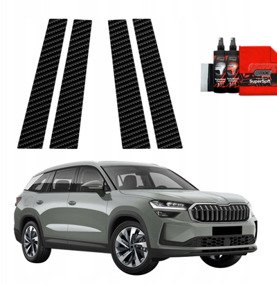 Folie mbrojtëse karboni për shtyllë B Skoda Kodiaq 2, set 4 copë, 2024-2026, e zezë
