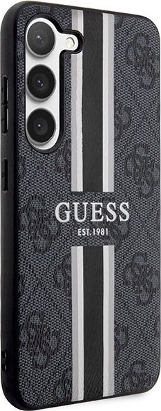 Kapak telefoni Guess 4G Printed Stripe për Samsung Galaxy S23, saffiano, i zi