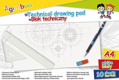 Bllok teknik Gimboo A4, 10 fletë, 150gsm, i bardhë