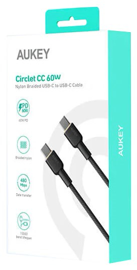 Kabllo Aukey, USB C / USB C, 1 m, e zezë