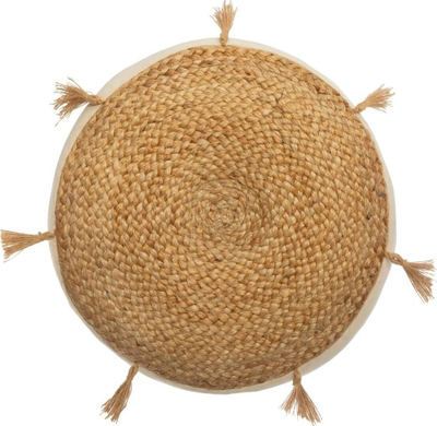 Pouf dyshemeje Atmosphera Ritual, jute, dizajn boho me thekë, bezhë
