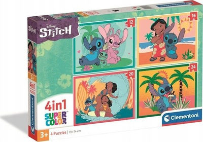 Puzzle për kalamaj Clementoni Supercolor 4 në 1, Disney Stitch, që nga 3 vjeç