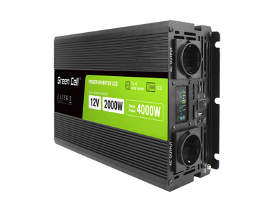 Inverter Green Cell PowerInverter LCD INVGC12P2000LCD, 2000W, valë sinusoidale e pastër, i zi