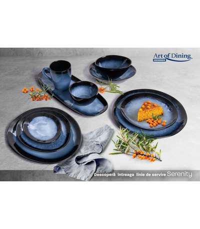 Pjatë ovale qeramike Heinner Serenity, 28 cm, blu e zezë