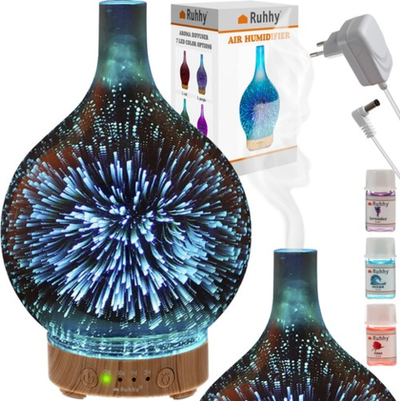 Lagështues ajri Ruhhy 3D, 100 ml, difuzer arome me LED RGB, shumëngjyrësh