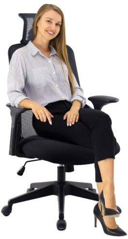 Karrige zyre ergonomike ErtuSolid AMO-80, me mbështetje mesi, me rregullim lartësie, e zezë
