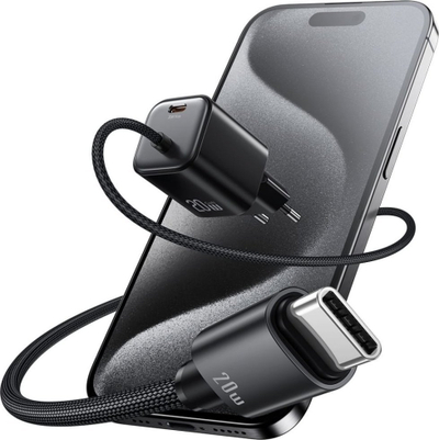 Полнач USB Usams JC Series CC261, 20W GaN, 2x USB C, црн