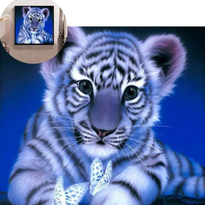 Set pikture me diamant Blue Tiger, 5D, tablo me tigër të vogël blu