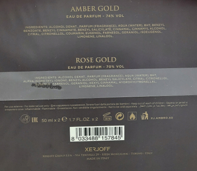 Set parfumesh Xerjoff Amber Gold dhe Rose Gold, Eau de Parfum, 2x50 ml