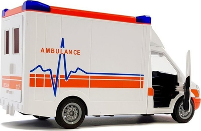 Lodër ambulancë me bateri Leantoys, me barelë, drita dhe zë, e bardhë