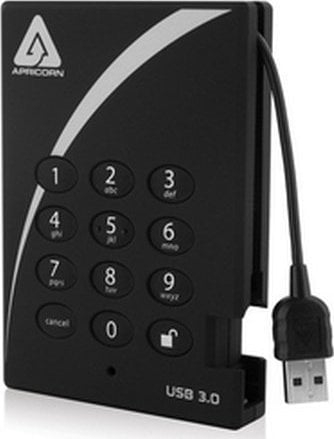 Надворешен тврд диск Apricorn Aegis Padlock Fortress, 2.5\", 1TB, USB 3.2, црн