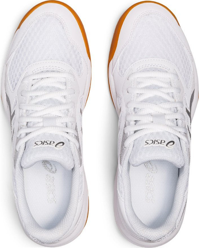Atlete salloni ASICS UPCOURT 5 për femra, rrjetë frymëmarëse, taban jorrëshqitës, të bardha me portokalli