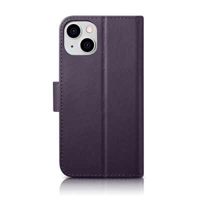 Këllëf portofol iCarer Wallet Case 2n1 për iPhone 14 Plus, lëkurë, Anti RFID, vjollcë e errët