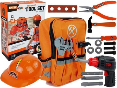 Set veglash loje Leantoys, çantë shpine me helmetë, 28 copa, portokalli