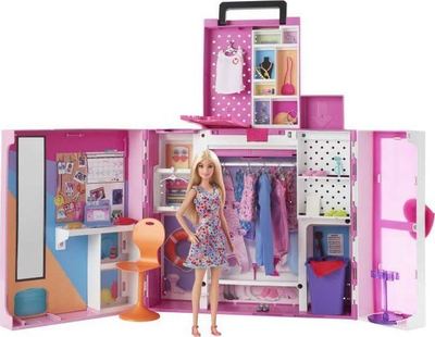 Set loje Mattel Barbie Dream Closet, me kukull, dollap garderobe me 2 kate, rozë