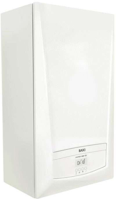 Кондензациона еднофункционална котла Baxi Prime Q 24, ѕиден монтиран модел, со дигитален екран, бела