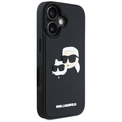 Kapak telefoni Karl Lagerfeld HC 3D Rubber Double Heads, për iPhone 16 6.1", TPU, i zi