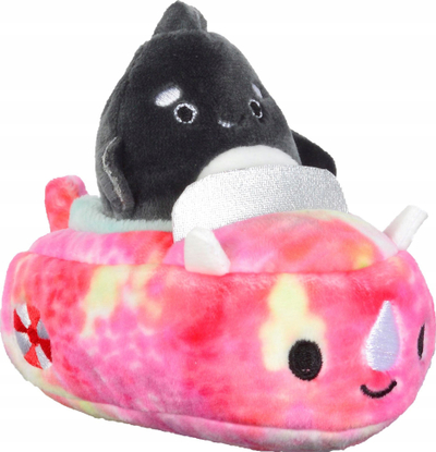 Lodër pellushi Squishmallows Squishville Kai Orca me varkë, mini, shumëngjyrëshe