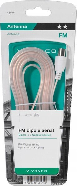Antena FM dipol Vivanco 48056, prizë koaksiale, kabllo e tejdukshme