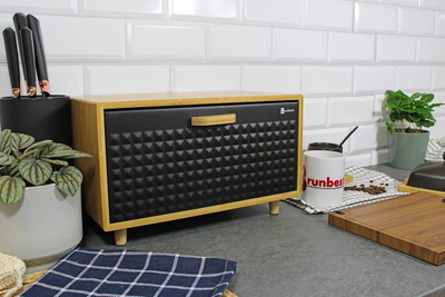 Kutia për bukë Brunbeste 4250, bambus dhe çelik, 35.5 x 20 x 21.5 cm, e zezë