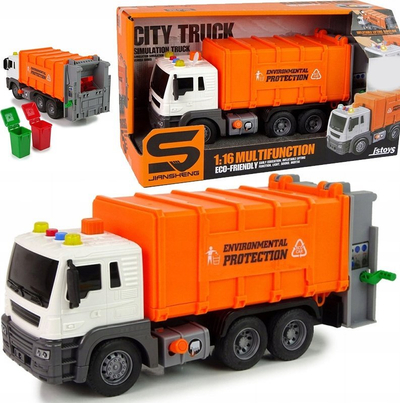 Kamjon lodër plehrash ToyStar Garbage Truck, me drita e zë, me kontejner ngritës, portokalli
