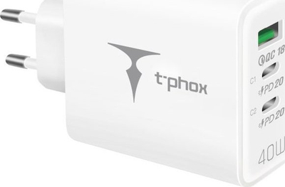Karikues muri T-phox Flexi PD40W, 2x USB-C USB-A, i bardhë