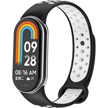 Rrip sportiv Eternico për Xiaomi Smart Band 8 9, silikon, me vrima, zi me bojë të bardhë