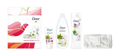 Set për trup Dove Awakening Ritual, xhel dushi 250 ml + losion trupi 250 ml + krem për duar 75 ml + shirit koke