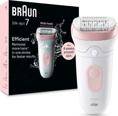 Epilator Braun Silk-épil 7 7-000, dry dhe wet, pa kabëll, i bardhë rozë