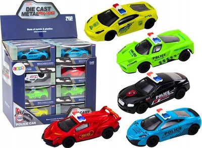 Makina lodër policie Metal Drive, shkalla 1:43, rrota gome, mekanizëm shtytës