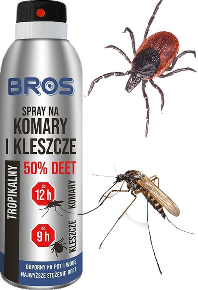 Sprej kundër mushkonjave dhe rriqrave Bros, 50% DEET, mbrojtje deri 12 orë, 90ml