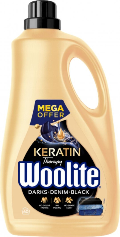 Detergjent rrobash Woolite Dark, me keratinë, 3.6L