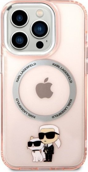 Mbulesë telefoni Karl Lagerfeld Choupette për iPhone 14 Pro, MagSafe, transparente rozë