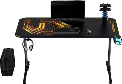 Tavolinë gaming Ultradesk Frag V3, 140×76 cm, mban deri 90 kg, e zezë me ari