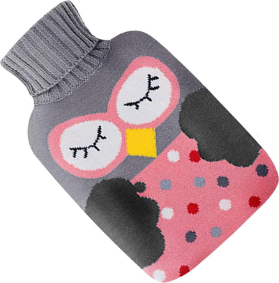 Shishe uji të nxehtë Christmas Winter, 2 litra, gomë me çorape buf, gri roze