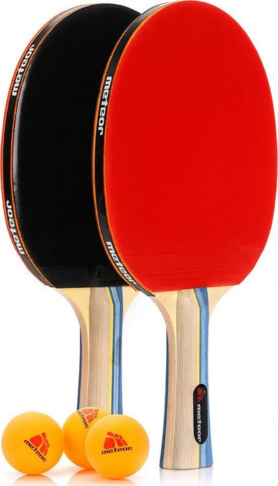 Set pingpongu Meteor, 2 paleta, 3 topa, portokalli
