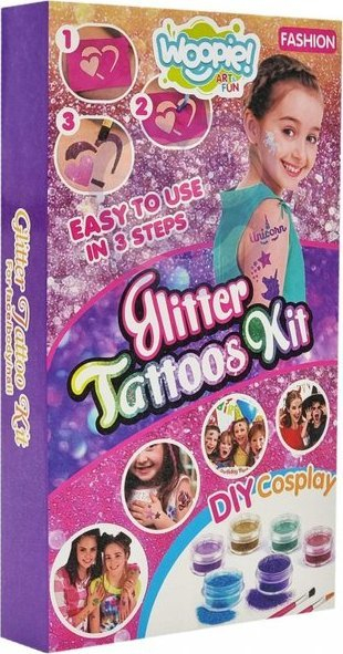 Set tatuazhesh me shkëlqim Woopie ART&FUN, DIY, set i madh, shumëngjyrësh