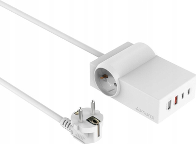 Prizë tavoline 4smarts 6 in 1 Desk GaN, 65W, 2x USB-C 2x USB-A, e bardhë