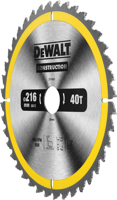 Teh rrethor Dewalt DT1953-QZ, 216mm, 40 dhëmbë, gri