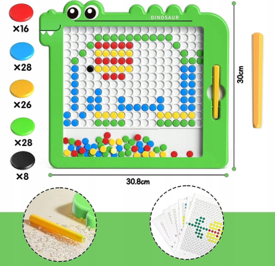 Lodër mësimore magnetike Woopie MagPad Dinosaur, 110 butona, stilolaps magnetik, jeshile