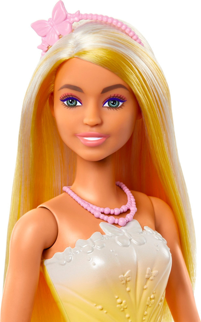 Kukull Barbie Butterfly Print Skirt Royal Doll, princeshë, 3+ vjeç, e verdhë