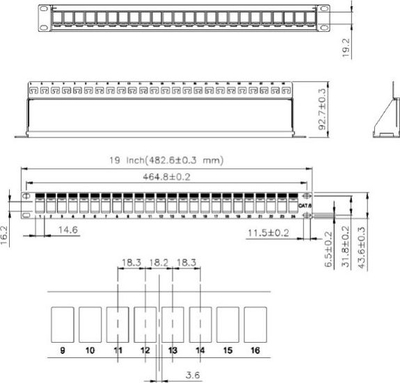 Patch panel ECOLAN Cat.6, 24 porta, 1U, modular, i zi