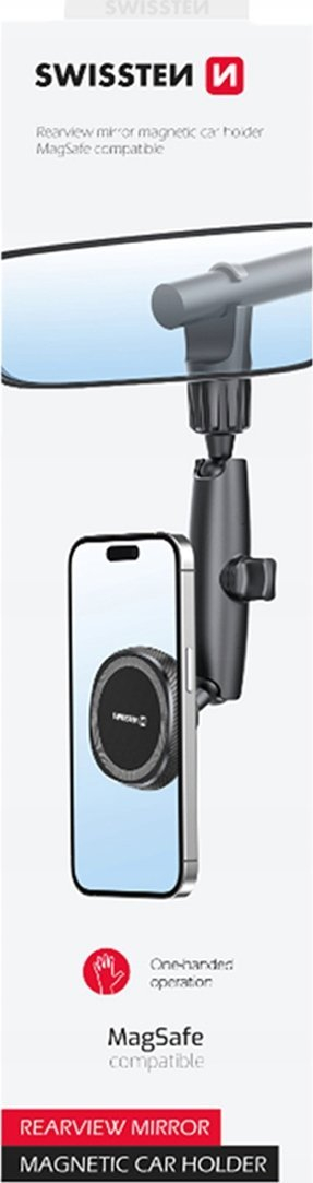 Mbajtëse telefoni Swissten Car Mount for MagSafe, për pasqyrën e brendshme, set 2 copë, e zezë